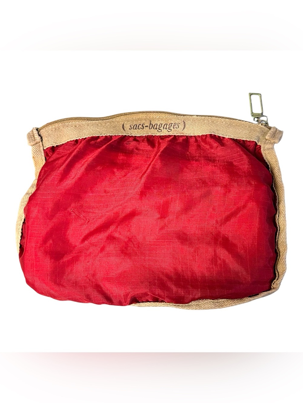 70’s French Vintage ‘sacs-bagages’ Red/Tan Nylon & Hemp Utility Zippered Pouch